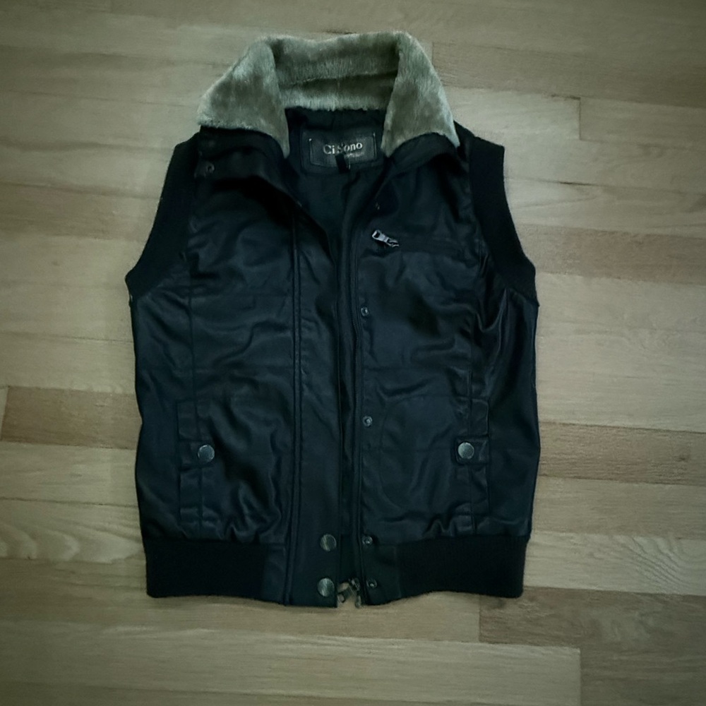 Ci Sono Tan and Brown Quilted Vest with Stand-Up Collar